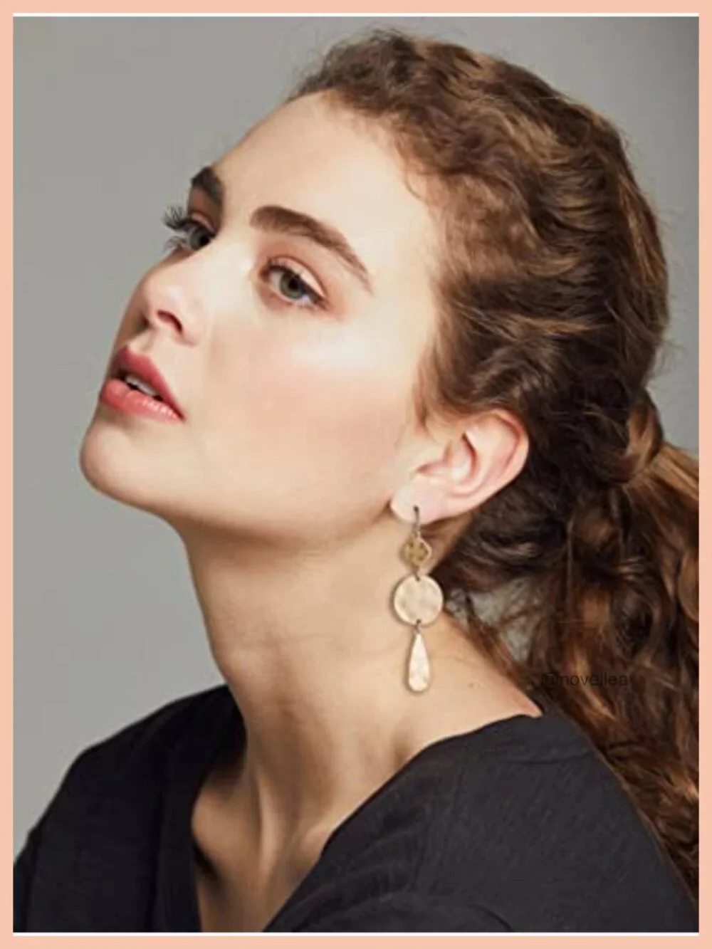 Gold Plated Dangle Earrings Hammered Geometric Disc Boho Jewelry